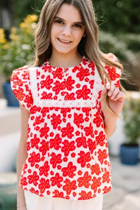 Girls: Where You Go Red Floral Blouse