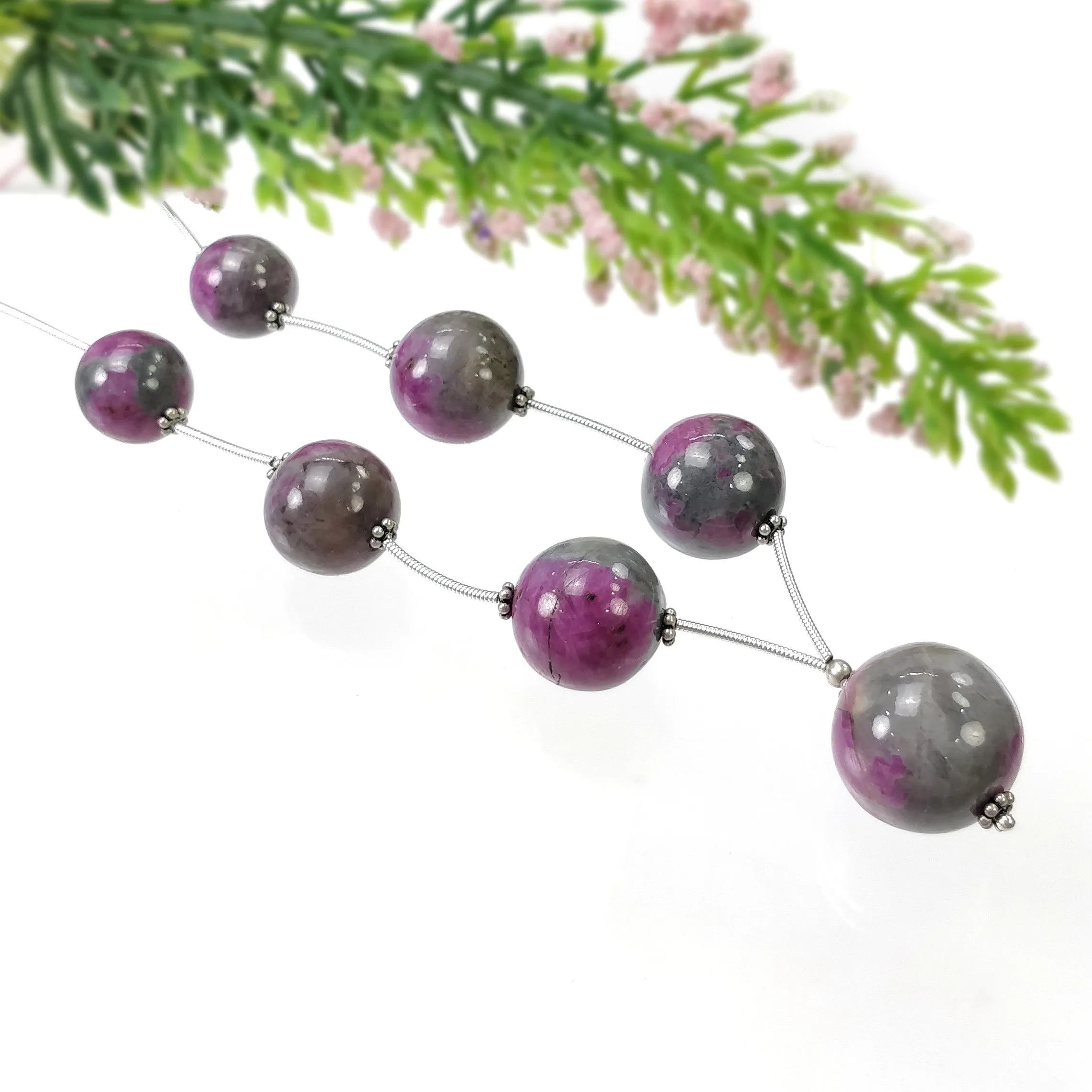 Global RUBY Gemstone Loose Beads : 206.50cts Natural Untreated Unheated Bi-Color Zoisite Ruby Balls 12.5mm - 17.5mm