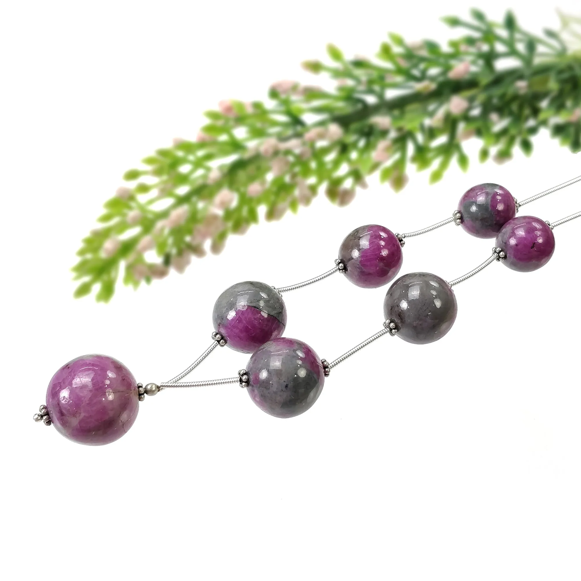 Global RUBY Gemstone Loose Beads : 206.50cts Natural Untreated Unheated Bi-Color Zoisite Ruby Balls 12.5mm - 17.5mm