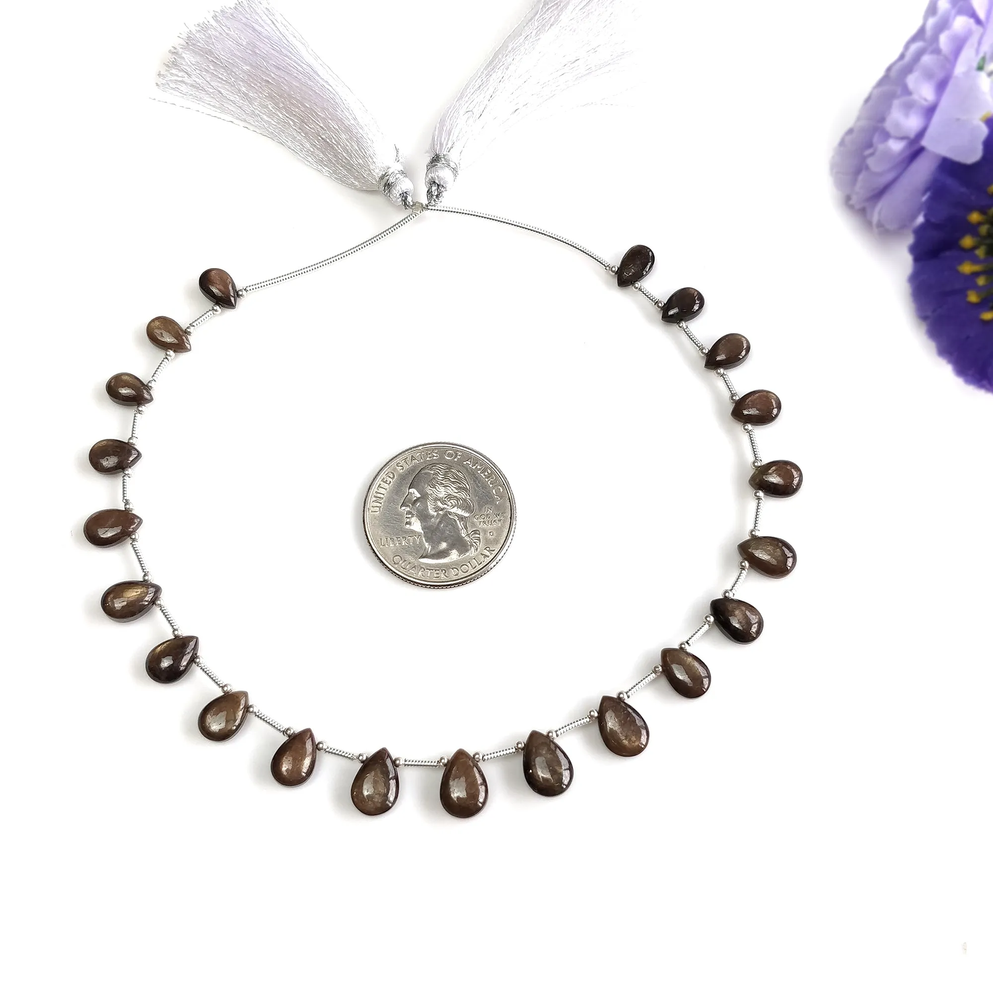 Golden Brown Chocolate Sapphire Gemstone Cabochon Loose Beads : 46.00cts Natural Unheated Pear Plain Nuggets 8*5mm - 10*7mm 9"