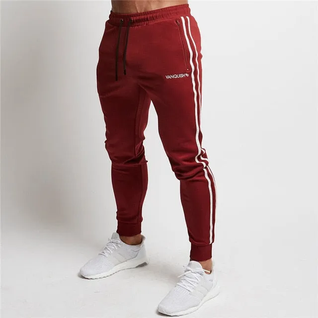 Gray Jogging Pants Striped Running Pants Men Sport Pencil Pants Men Cotton Soft Bodybuilding Joggers Gym Trousers Running Tights