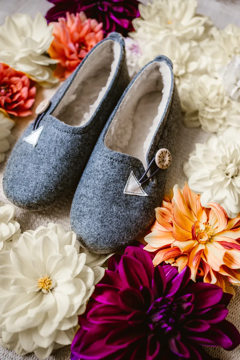 Grey Felt Slippers with Wool