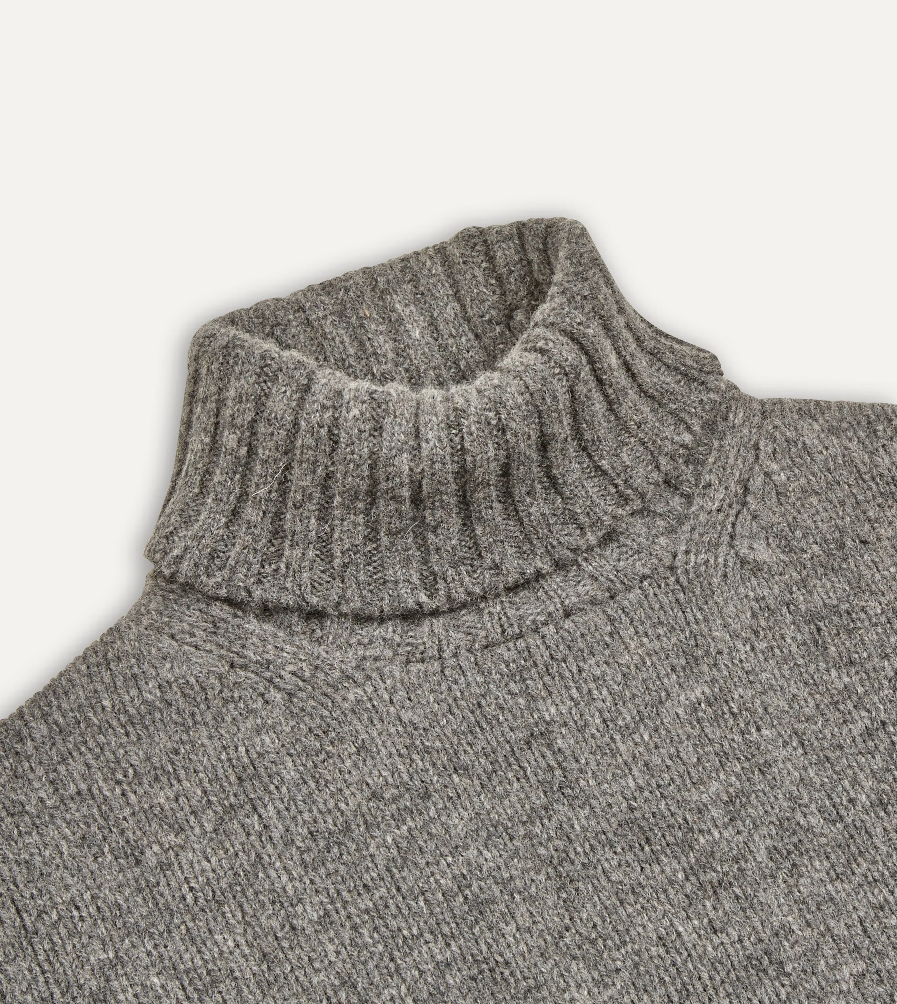 Grey Lambswool Submariner Roll Neck Jumper