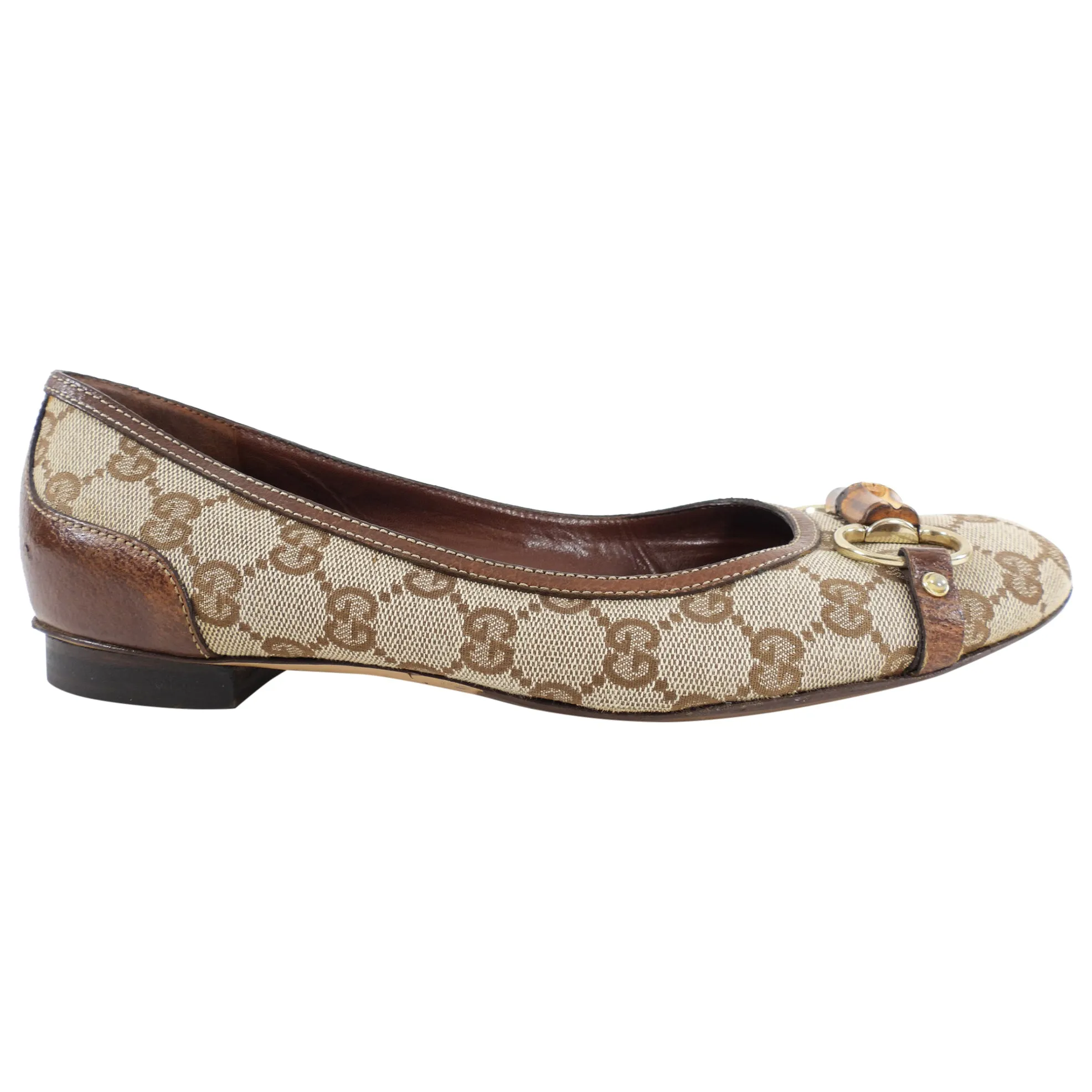 Gucci Monogram Canvas Bamboo Flat Shoes - 10B