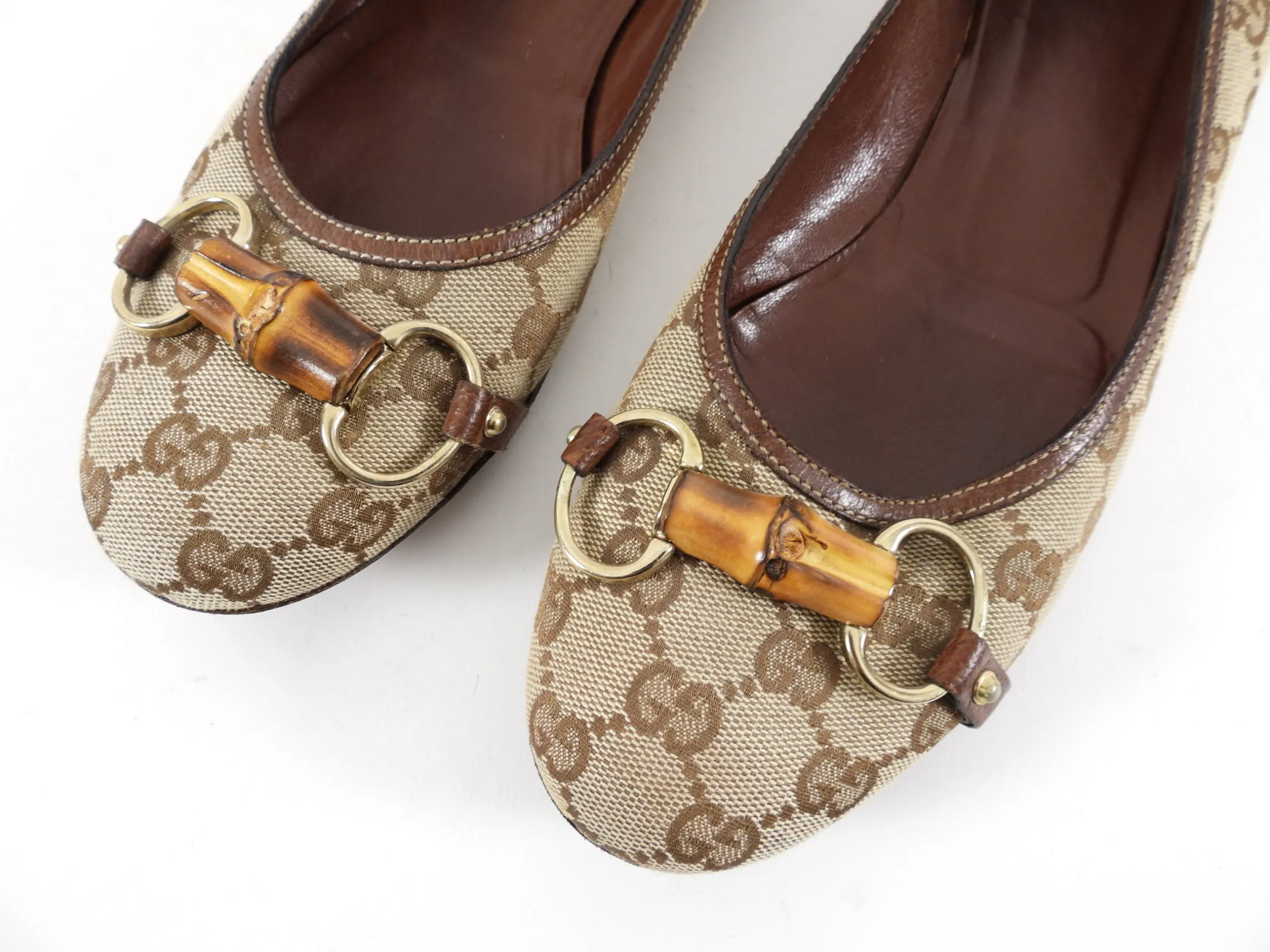 Gucci Monogram Canvas Bamboo Flat Shoes - 10B