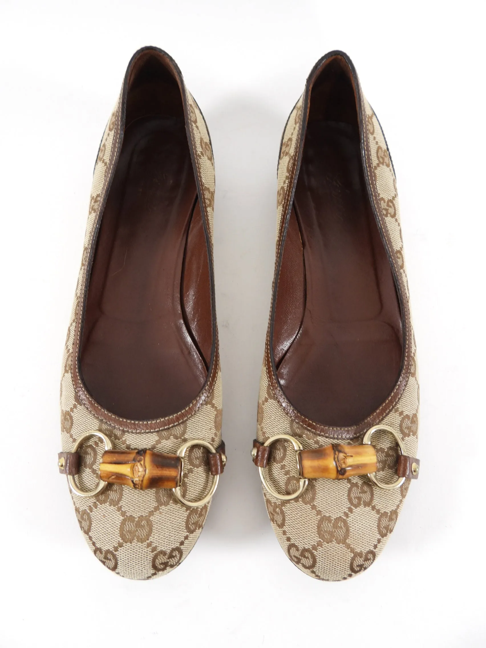 Gucci Monogram Canvas Bamboo Flat Shoes - 10B