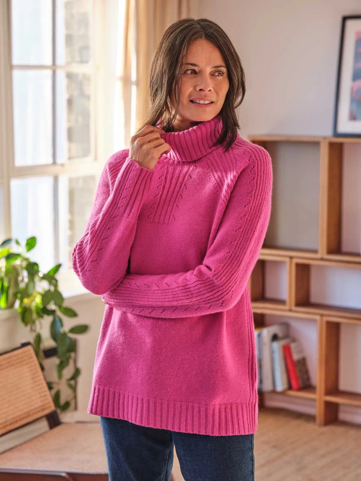 Hailie Lambswool Funnel Neck Jumper - Magenta Pink