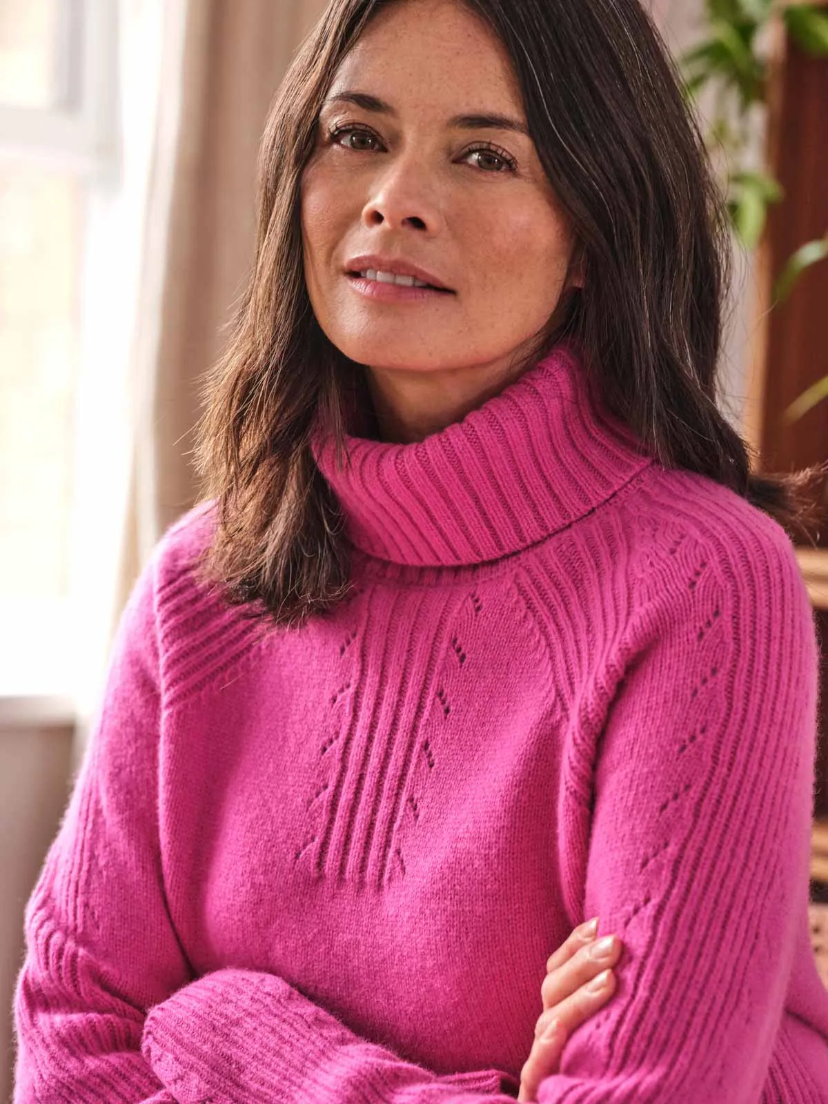 Hailie Lambswool Funnel Neck Jumper - Magenta Pink