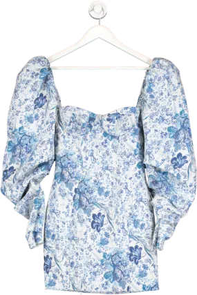 House of CB Blue Jacquard Floral Off The Shoulder Mini Dress UK S