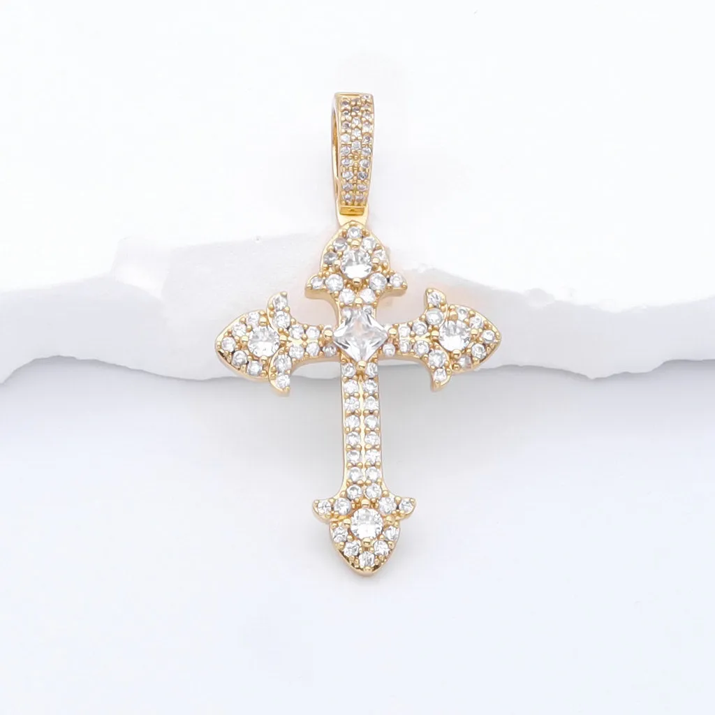 Iced Out Cross Pendant - Gold