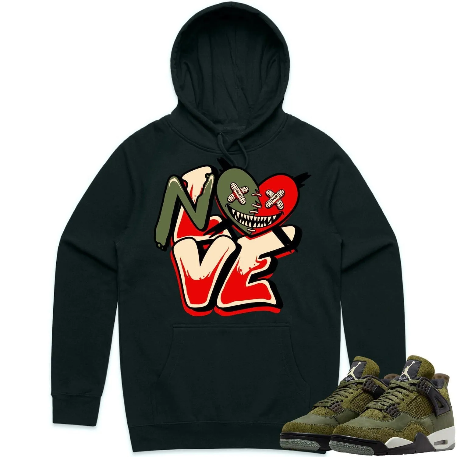 Jordan 4 Craft Olive 4s Hoodie to Match - OLIVE NO LOVE BAWS