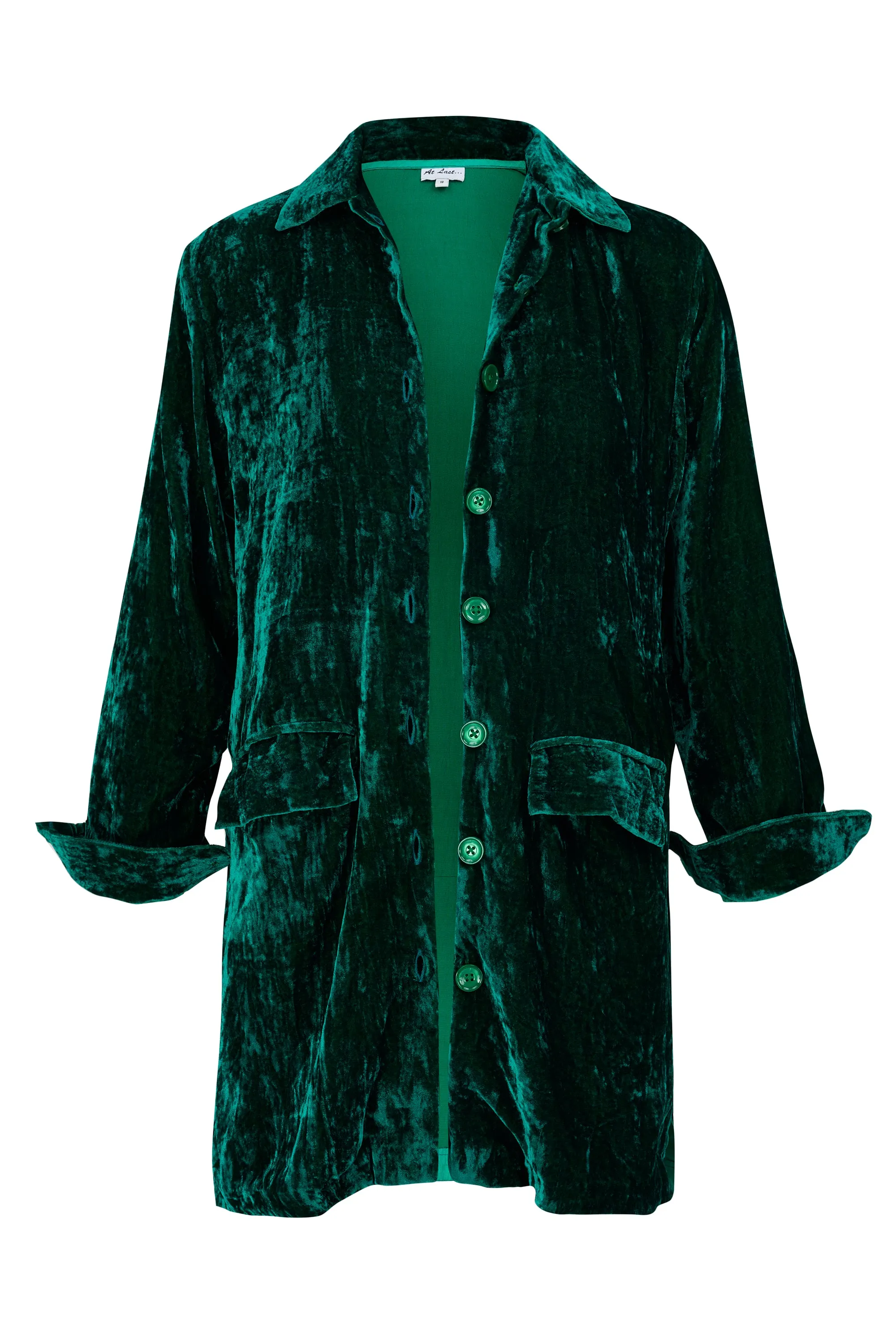 Kensington Silk Velvet Shirt/Jacket In Emerald Green