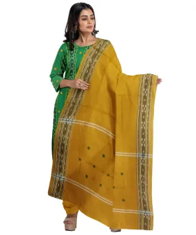 Light green mustard handwoven cotton nuapatna dress material