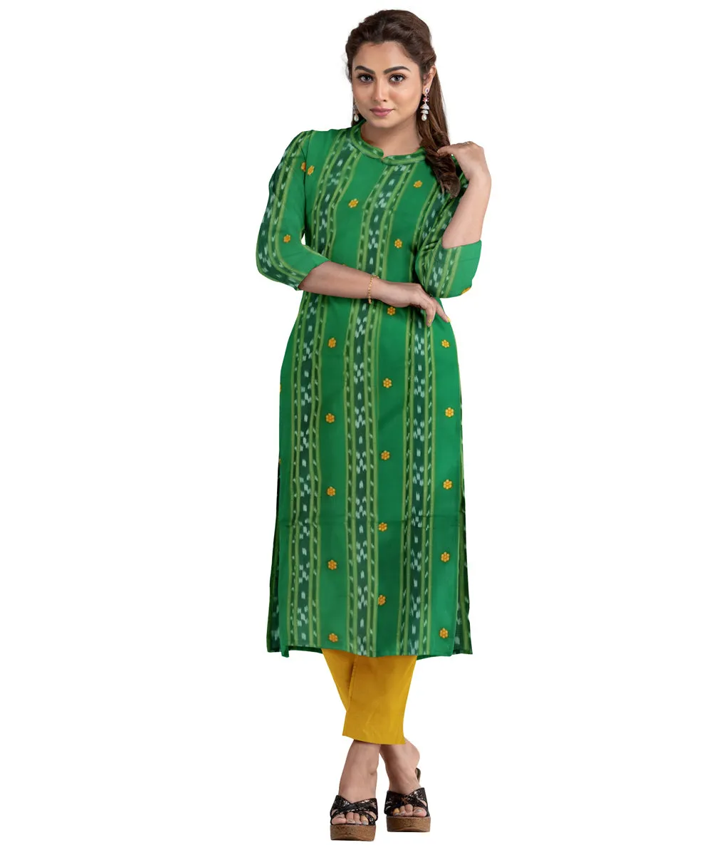 Light green mustard handwoven cotton nuapatna dress material