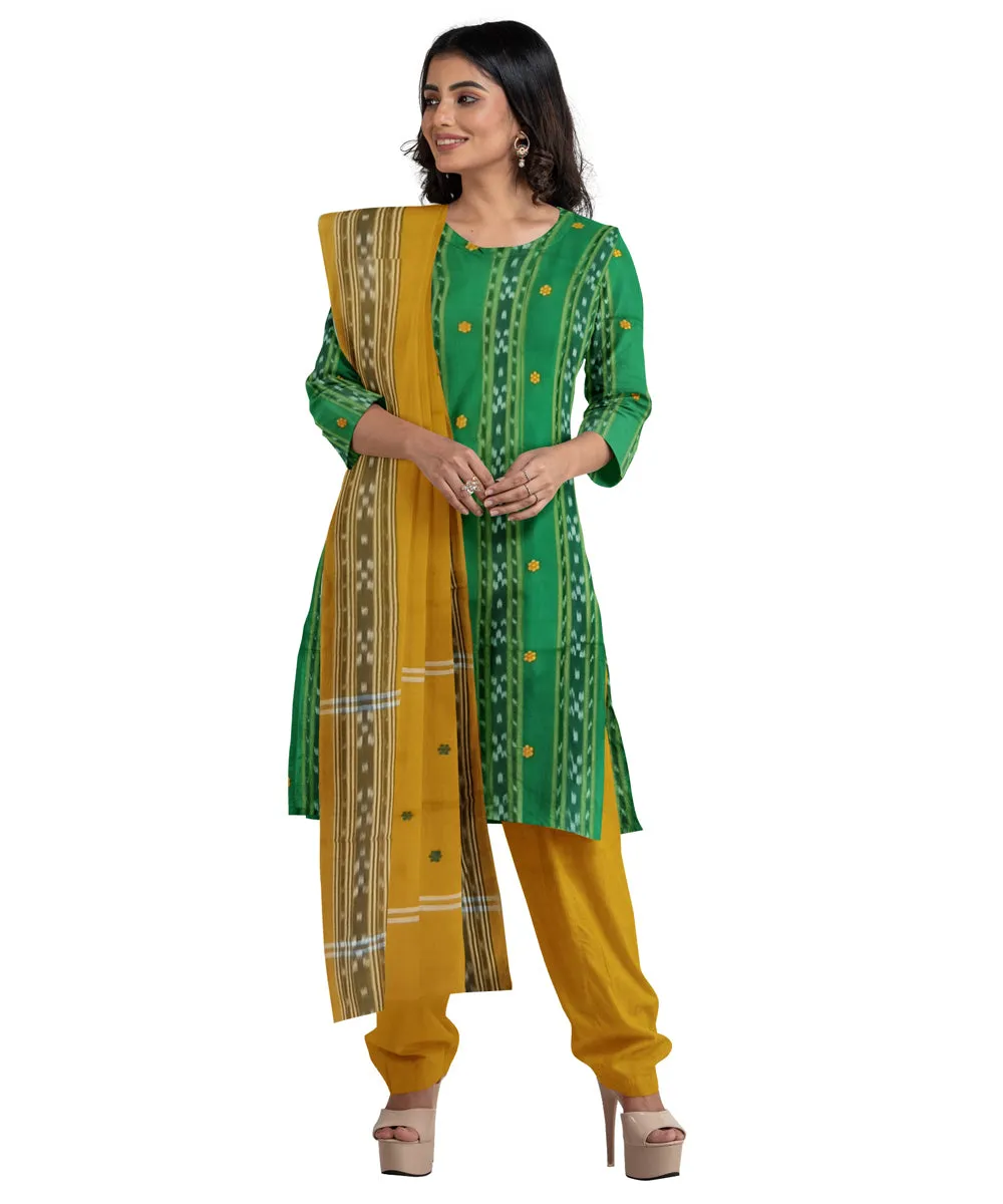 Light green mustard handwoven cotton nuapatna dress material