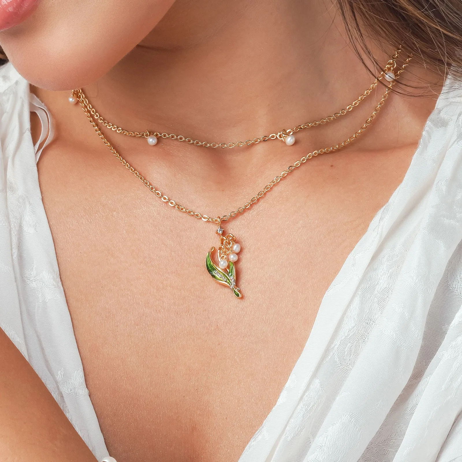 Lily Of The Valley Enamel Necklace