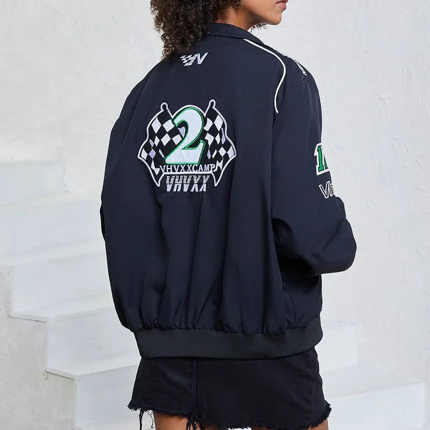 Long Sleeve Lettering Embroidered Loose-Fit Bomber Jacket ZJ9