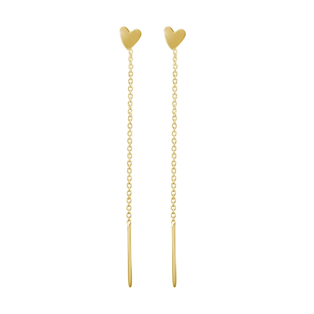 Love Heart Threader Earrings silver gold