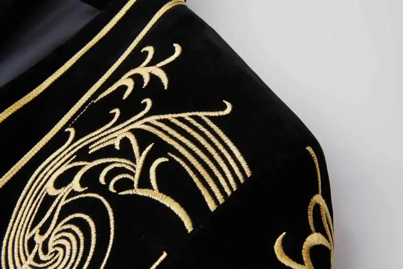 Luxury Baroque Gold Floral Embroidery Blazer Jacket Me'sn Shawl Lapel Velvet Cardigan Blazers  Wedding Party Prom Homme