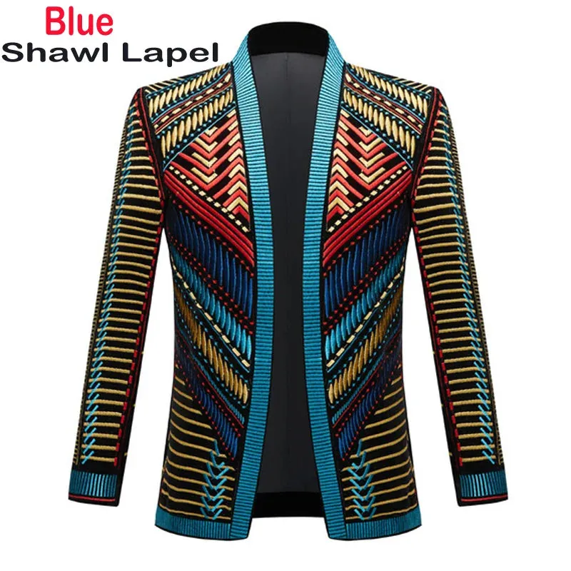 Luxury Baroque Gold Floral Embroidery Blazer Jacket Me'sn Shawl Lapel Velvet Cardigan Blazers  Wedding Party Prom Homme