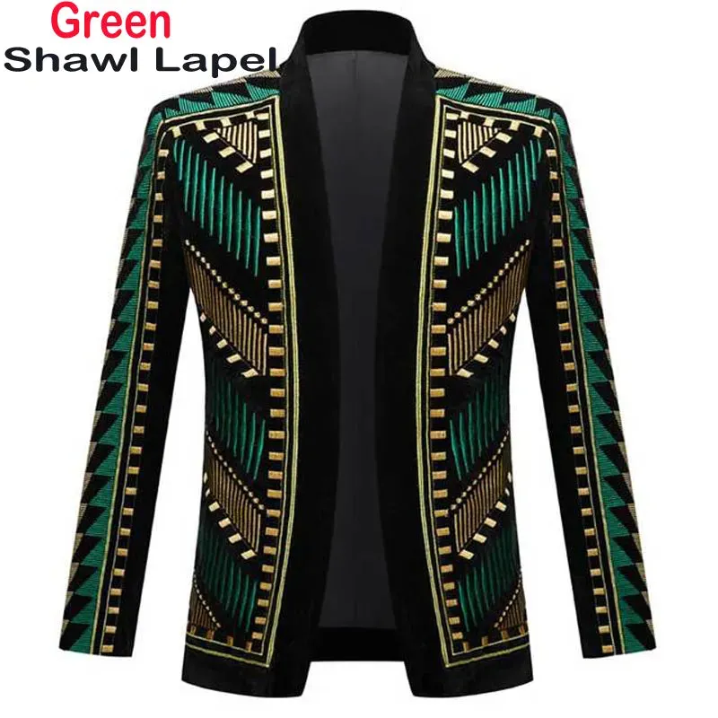 Luxury Baroque Gold Floral Embroidery Blazer Jacket Me'sn Shawl Lapel Velvet Cardigan Blazers  Wedding Party Prom Homme