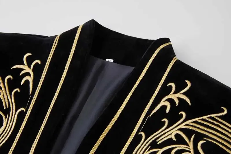 Luxury Baroque Gold Floral Embroidery Blazer Jacket Me'sn Shawl Lapel Velvet Cardigan Blazers  Wedding Party Prom Homme