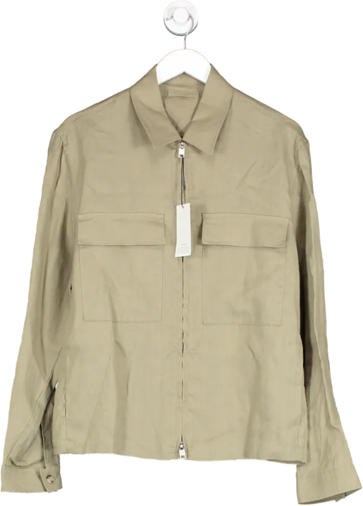 MANGO Beige / Olive 100% Linen Overshirt With Pockets BNWT UK L