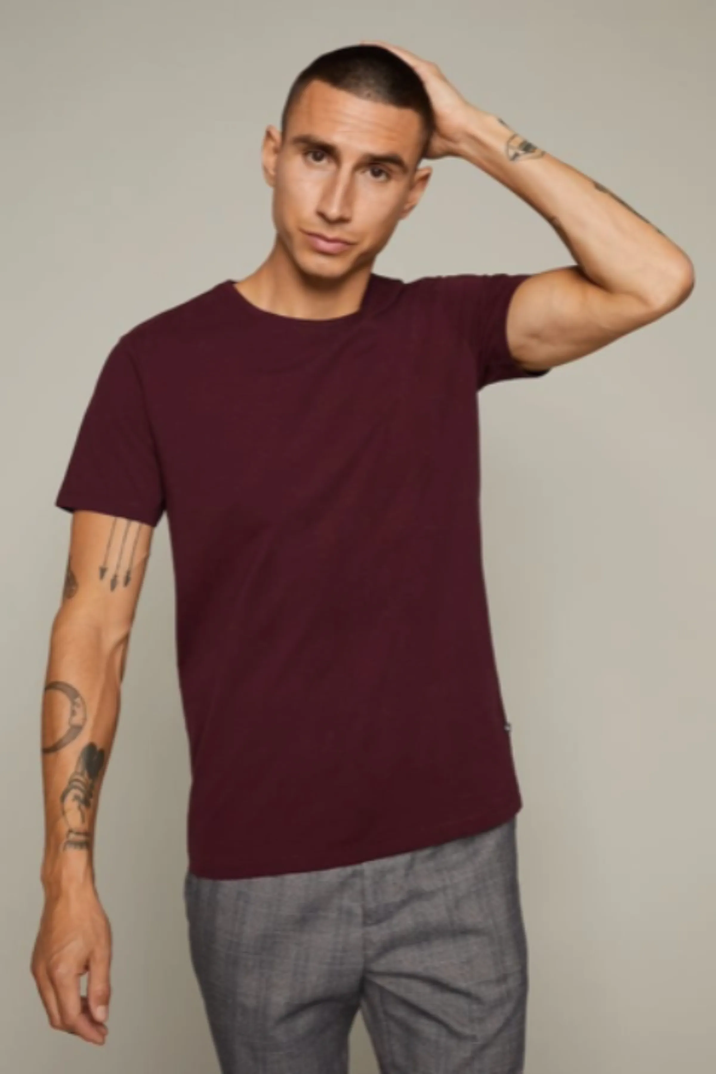 Matinique Jermalink Cotton Stretch Crew T-Shirt/Claret - New AW23