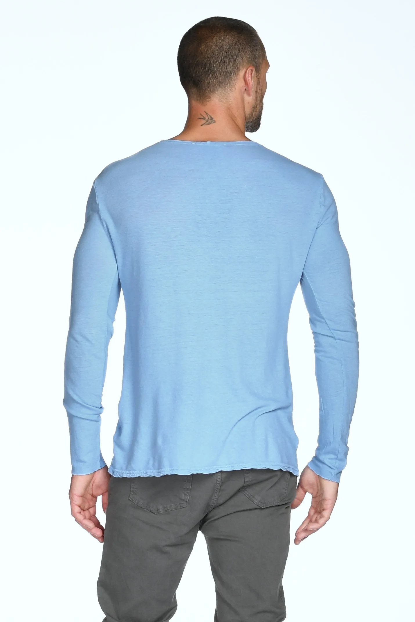 Men's Linen Blend Crew Neck Long Sleeve