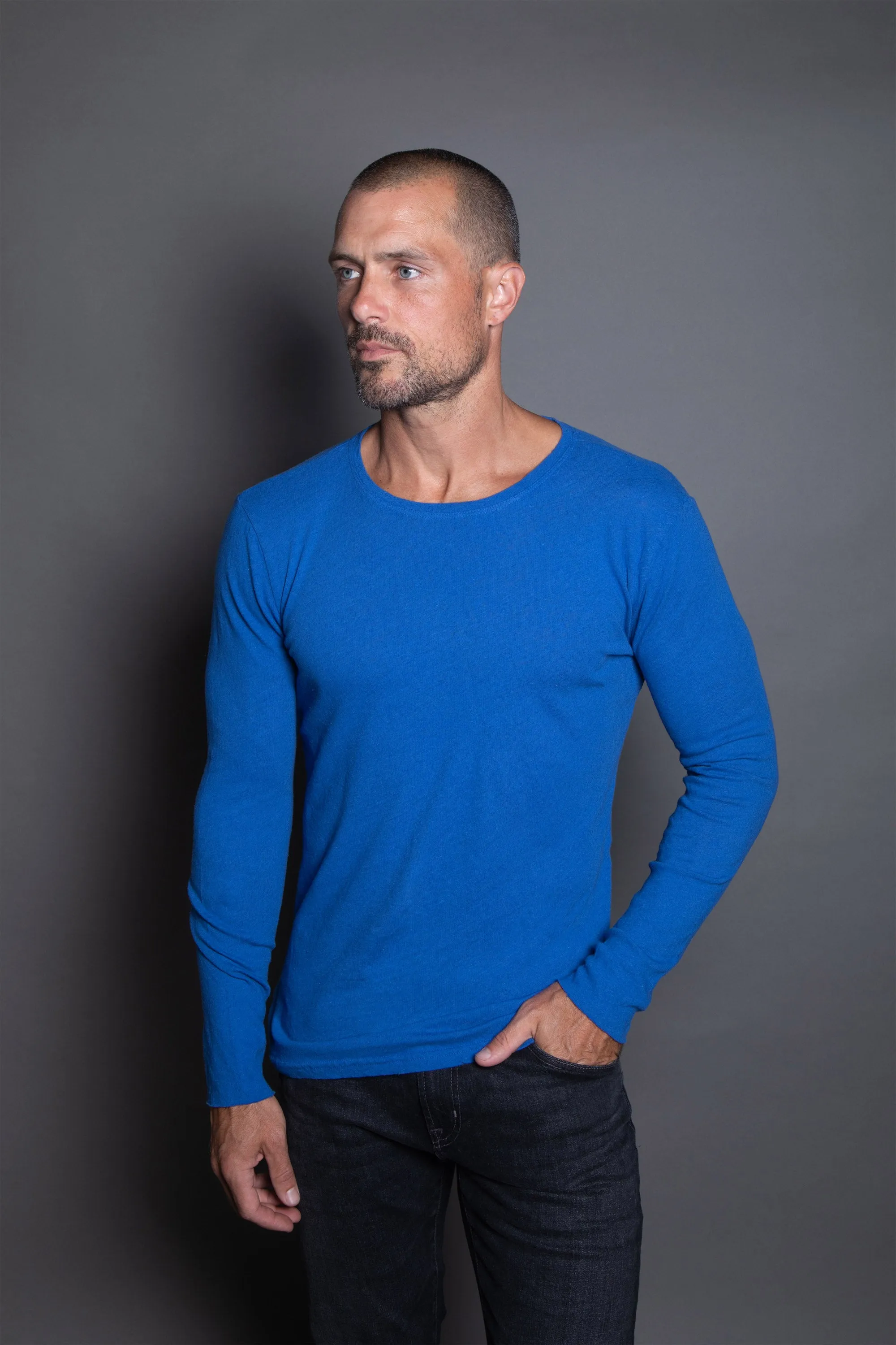 Men's Linen Blend Crew Neck Long Sleeve