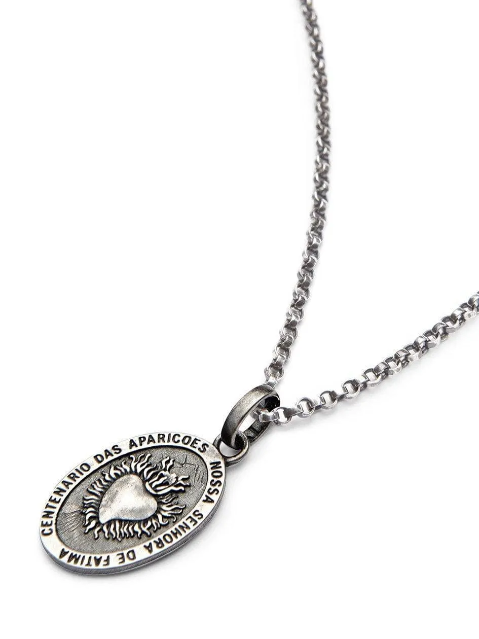 Men's Silver Necklace with Lady Of Fatima Amulet