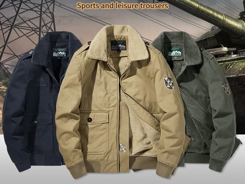 Men's Windbreaker Streetwear Cargo Jacket Winter Thick Warm Coat Fleece Lined Military heated Jackets Cotton Parkas Clothing