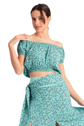 Mexican Style Off-The-Shoulder Veraman Floral Print Crop Top