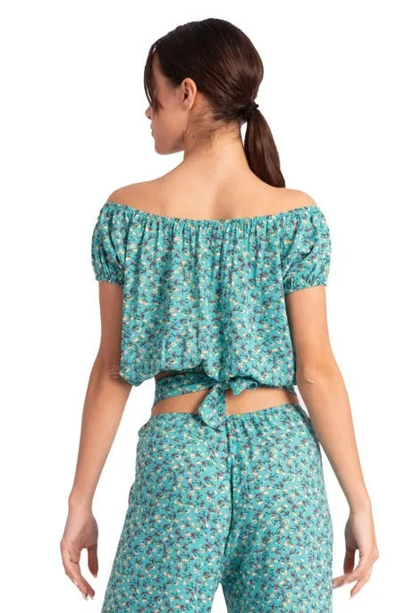 Mexican Style Off-The-Shoulder Veraman Floral Print Crop Top