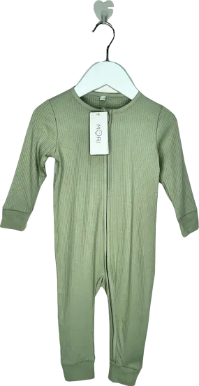 Mori Baby sage Green Bamboo/organic Cotton Ribbed Clever Zip Sleepsuit BNWT 9-12 Months