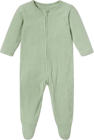 Mori Baby sage Green Bamboo/organic Cotton Ribbed Clever Zip Sleepsuit BNWT 9-12 Months