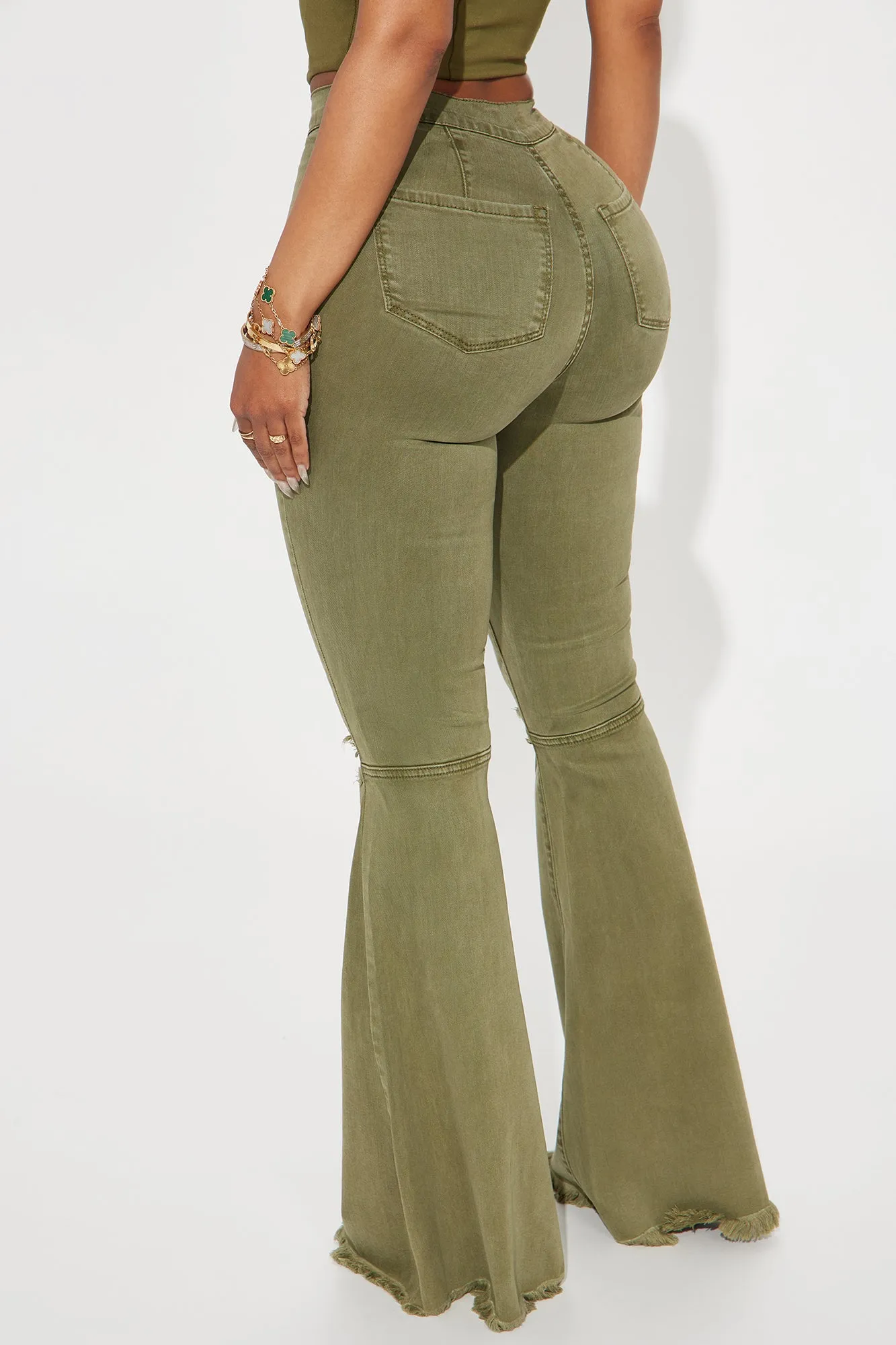 Mystery Solved Extreme Bell Bottom Jeans - Olive