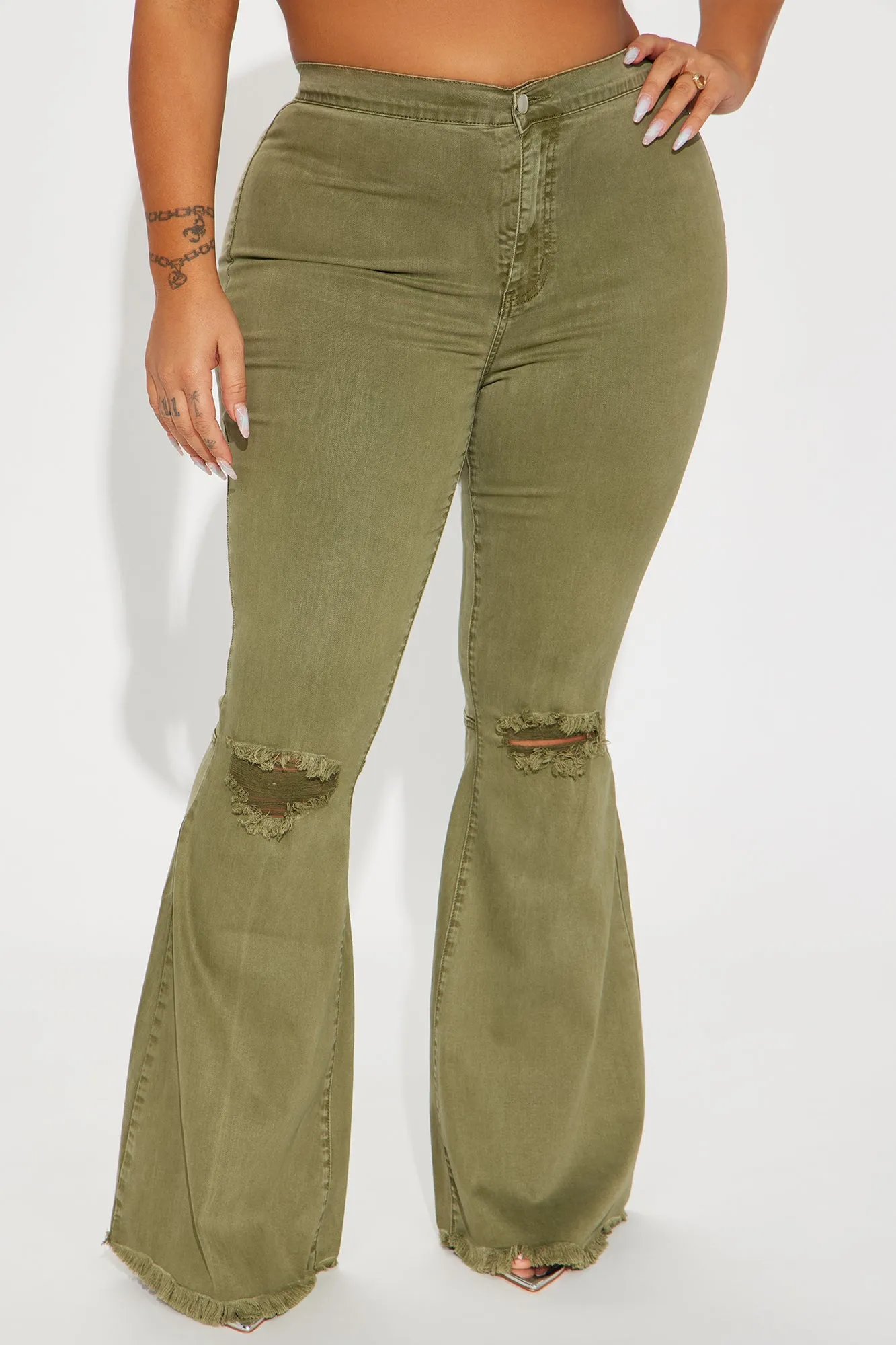 Mystery Solved Extreme Bell Bottom Jeans - Olive