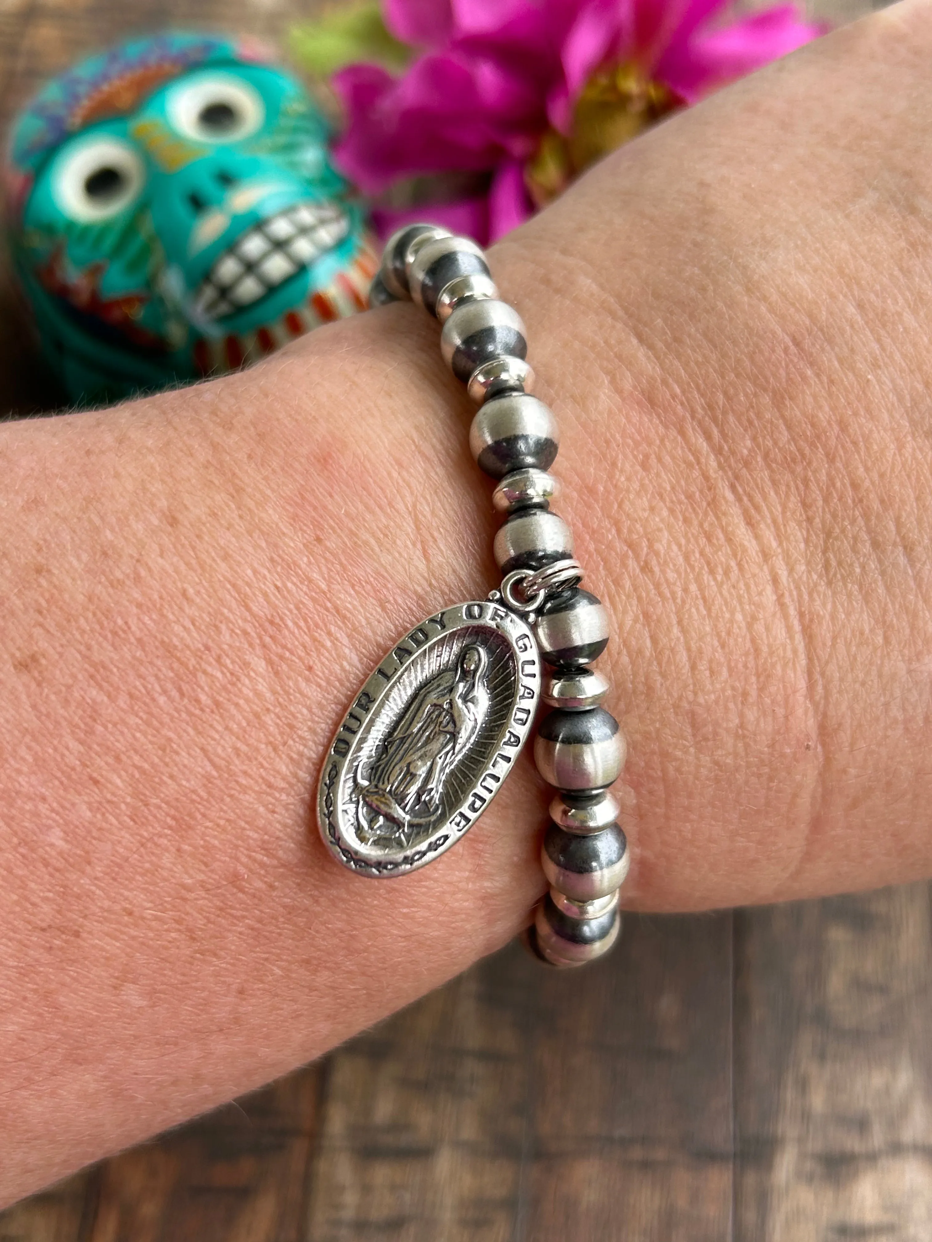 Navajo Pearl and Our Lady Stretch Bracelet