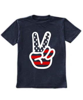 Navy Americana peace fingers tee