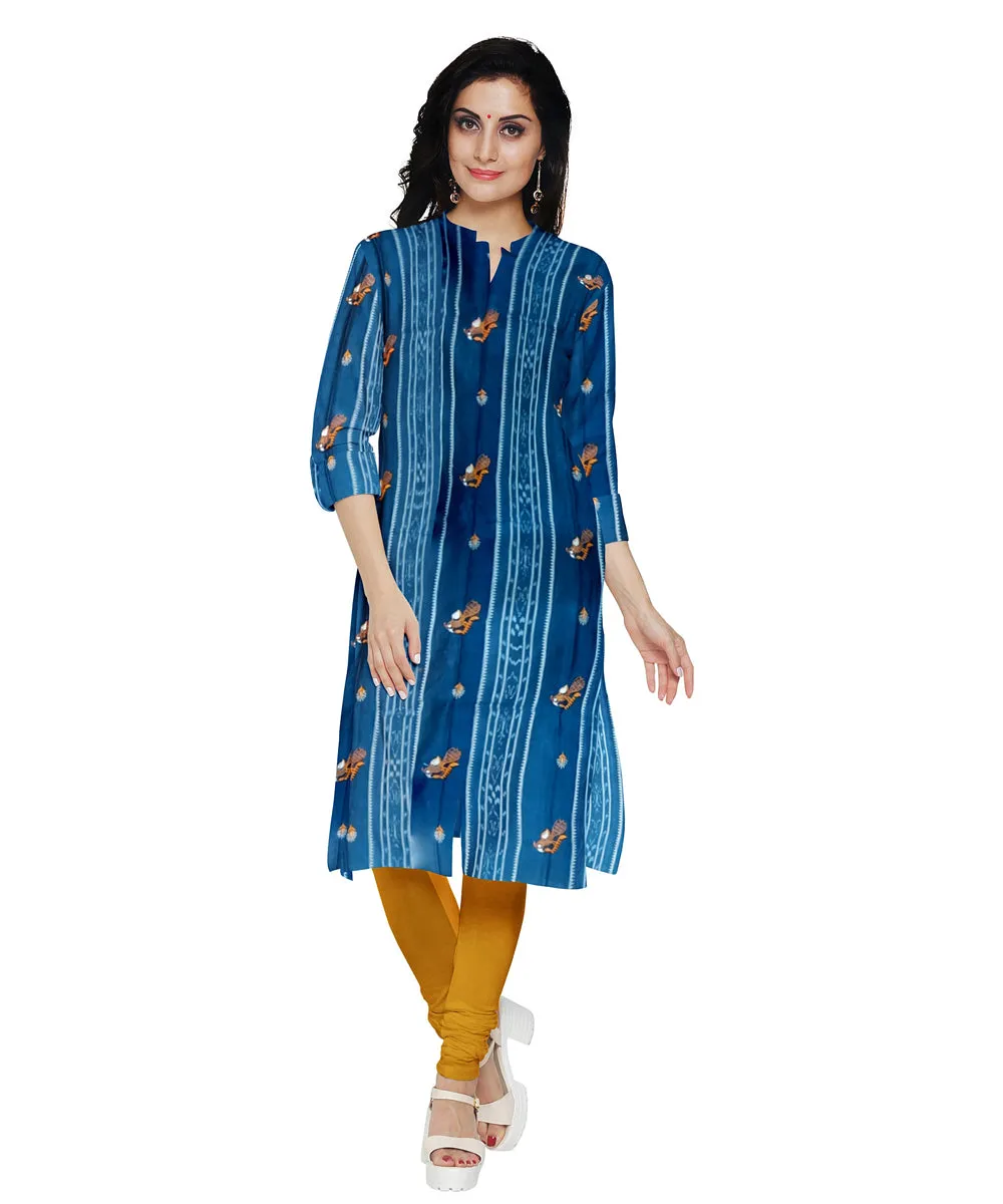 Navy blue yellow hand woven cotton nuapatna dress material