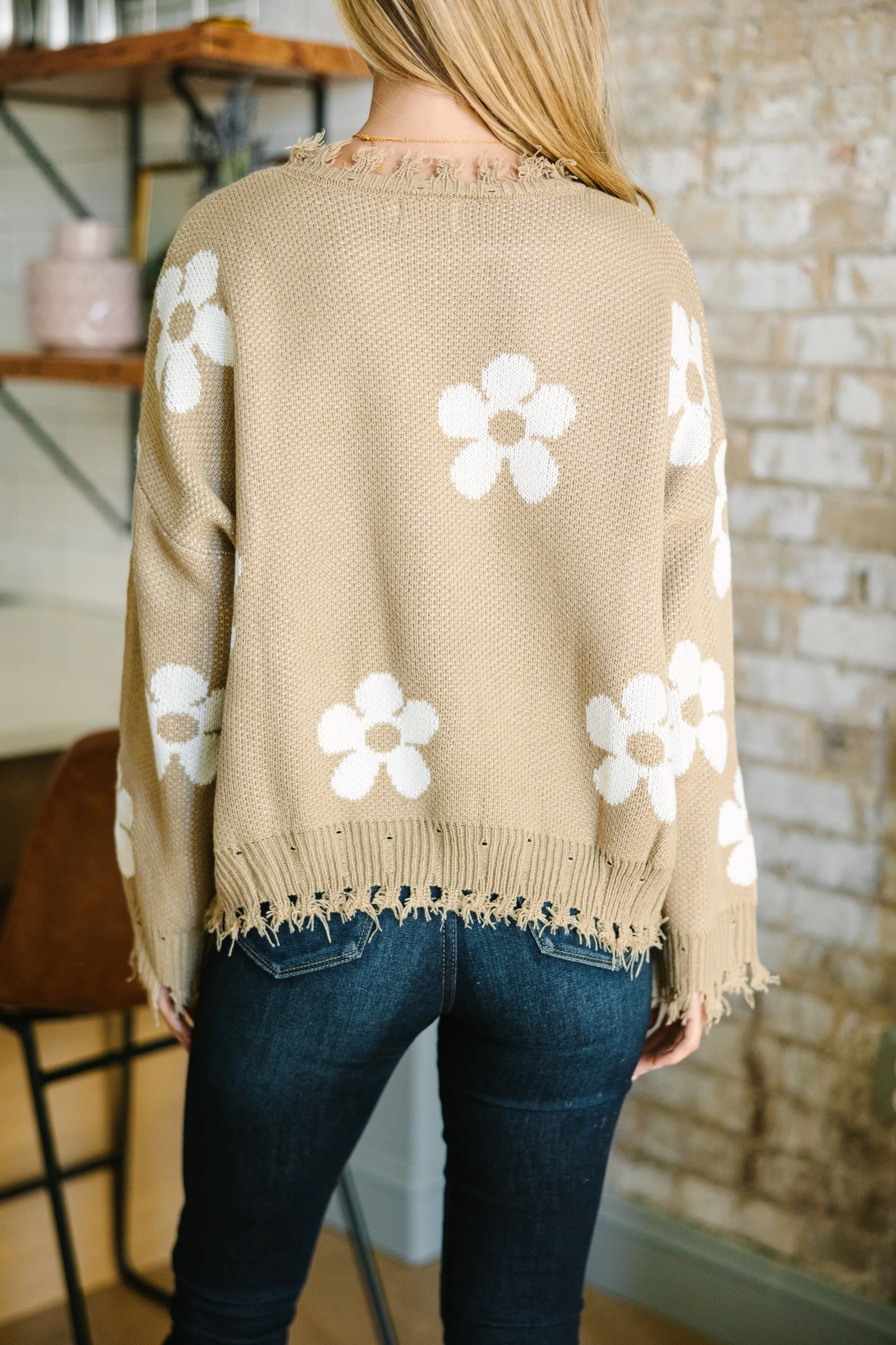 Never Let You Go Taupe Brown Floral Sweater