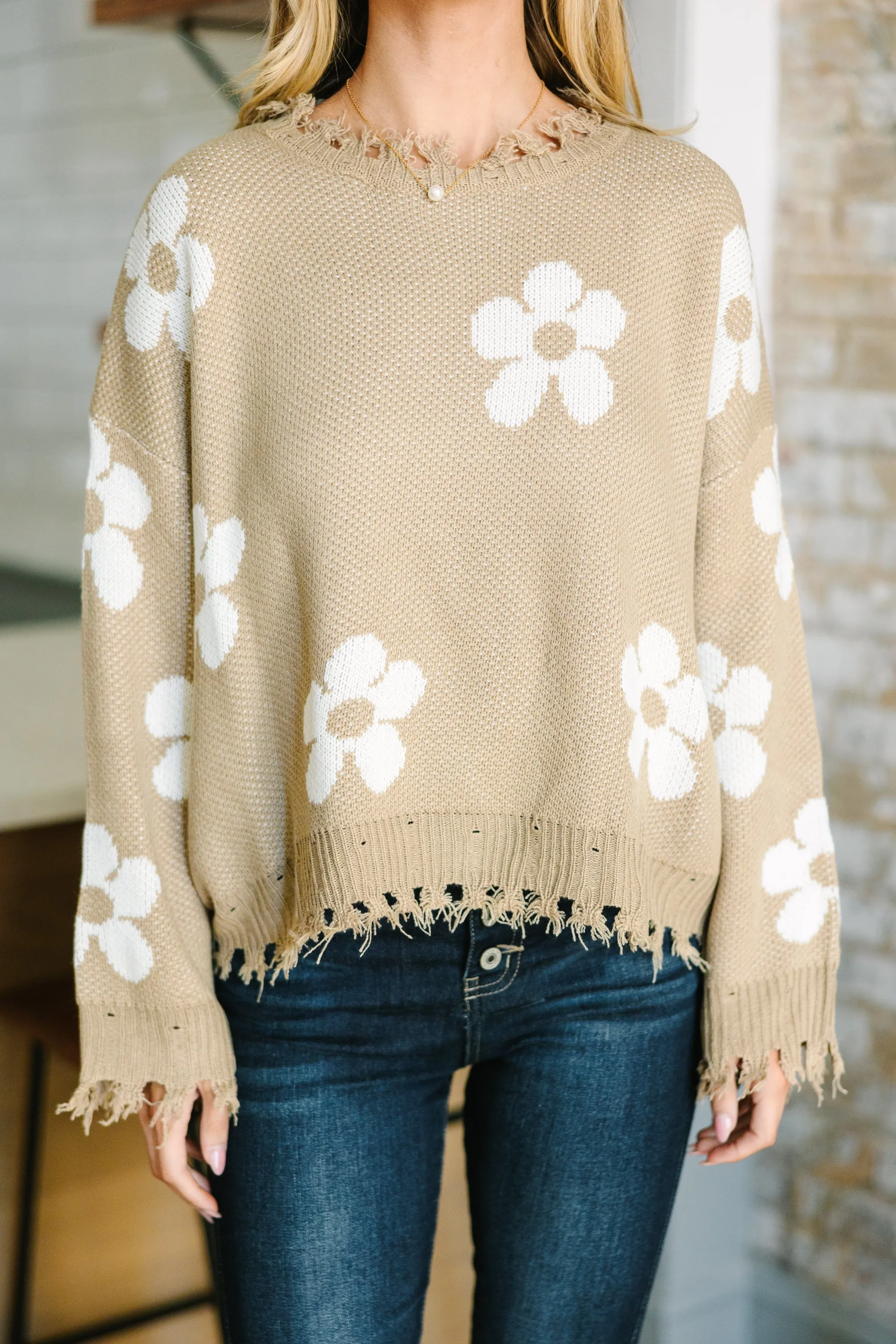 Never Let You Go Taupe Brown Floral Sweater