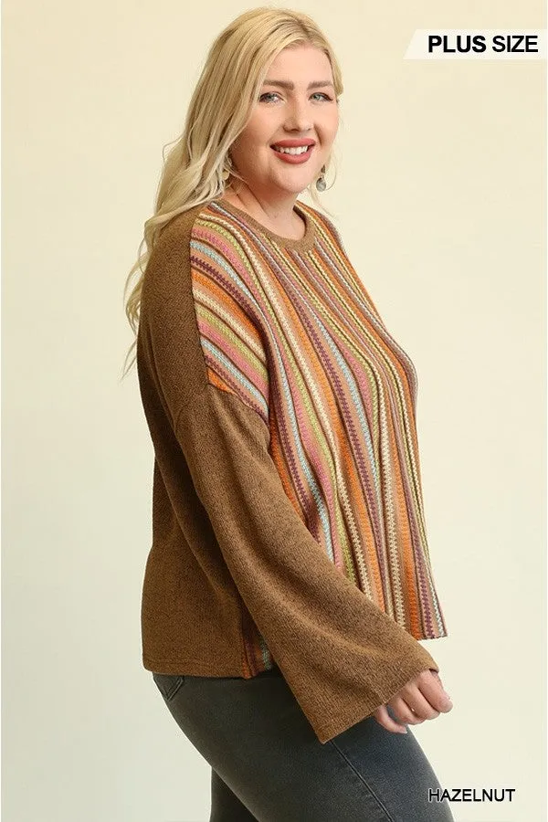 Novelty Knit And Solid Knit Mixed Loose Top