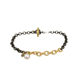 Off Set Pearl & Raw Diamond Chain Bracelet