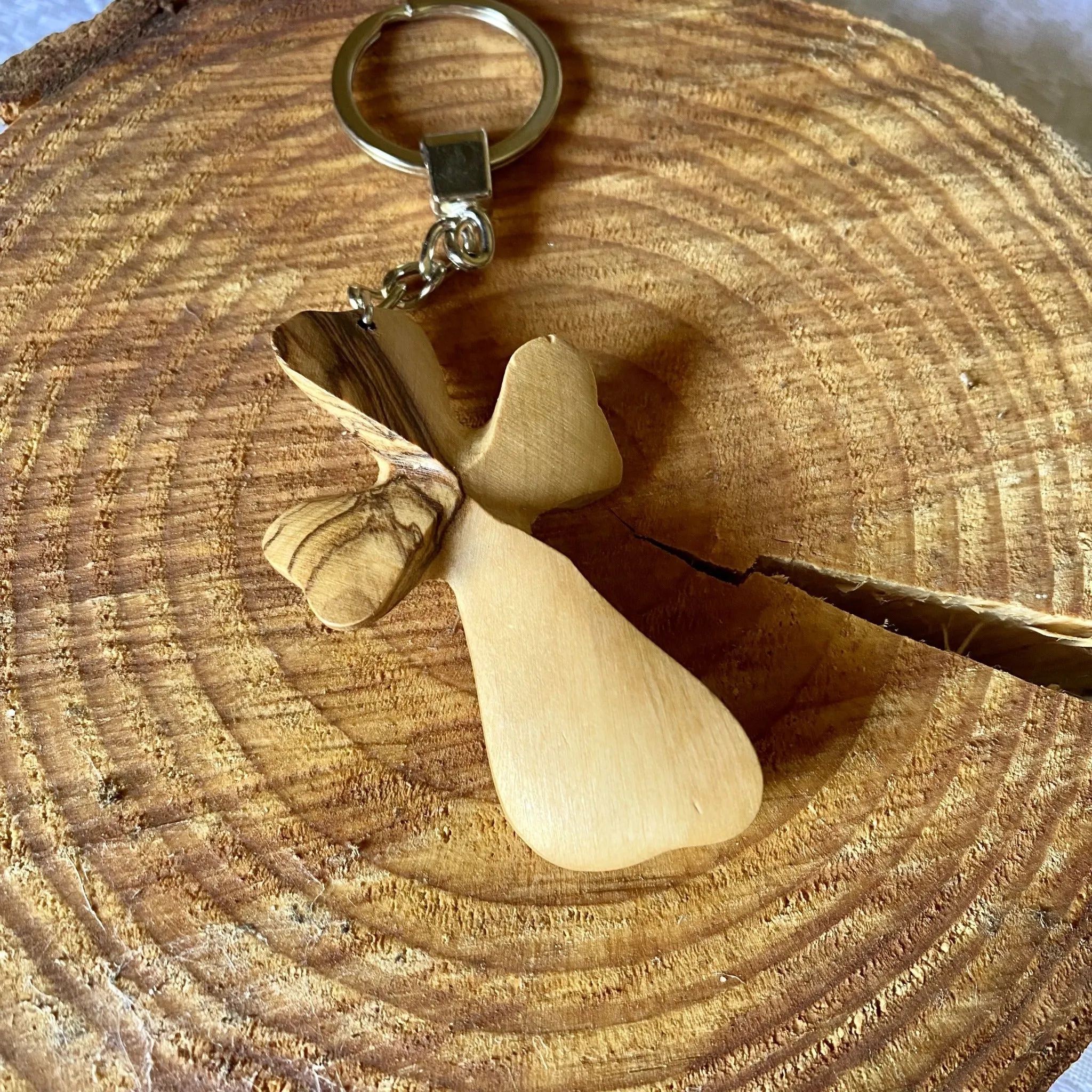 Olive Wood Cross Keychain