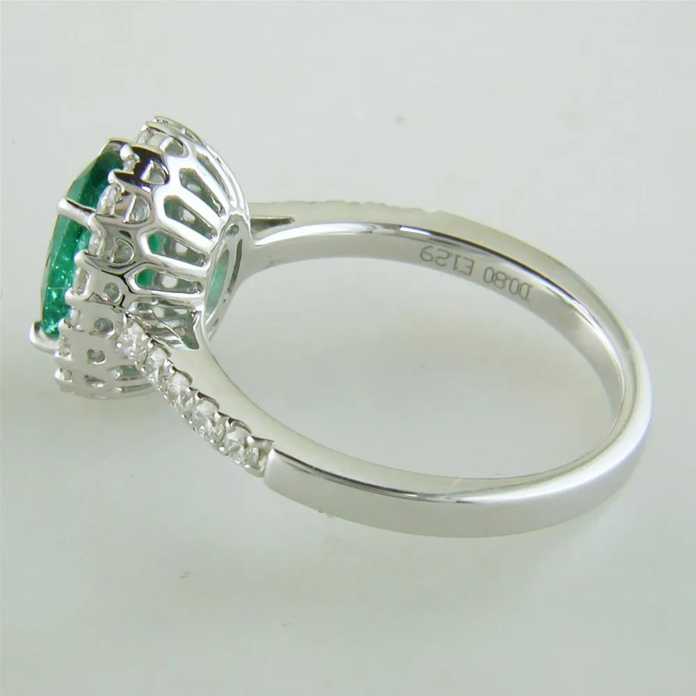 Oval Emerald Diamond Halo Color Crown Collection 18K White Gold Ring