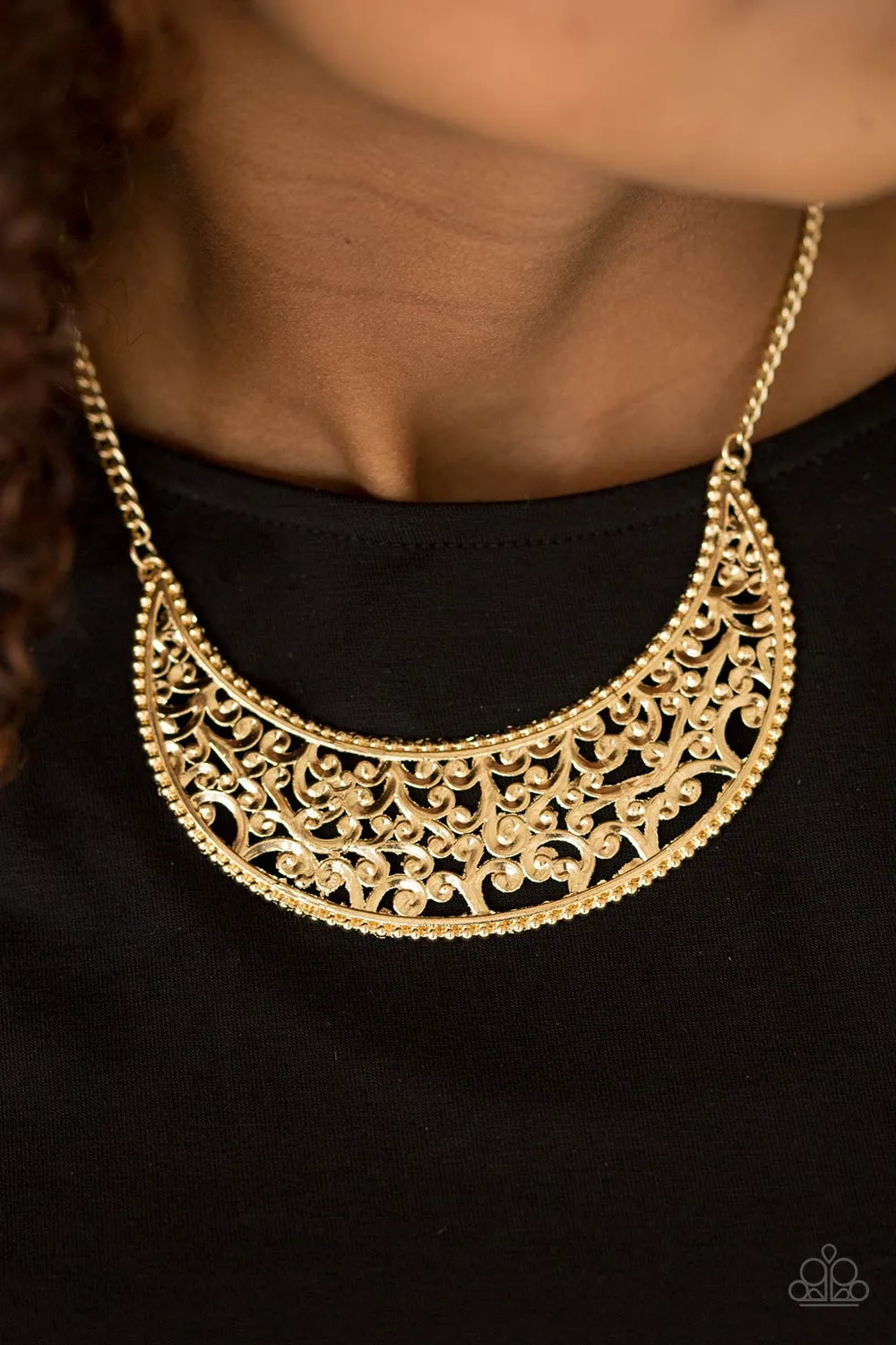 Paparazzi Moroccan Moon Gold Necklace Set