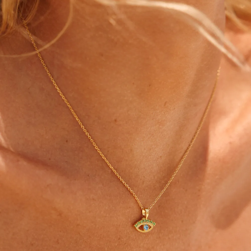 Petite Greek Eye Necklace / Green   Blue