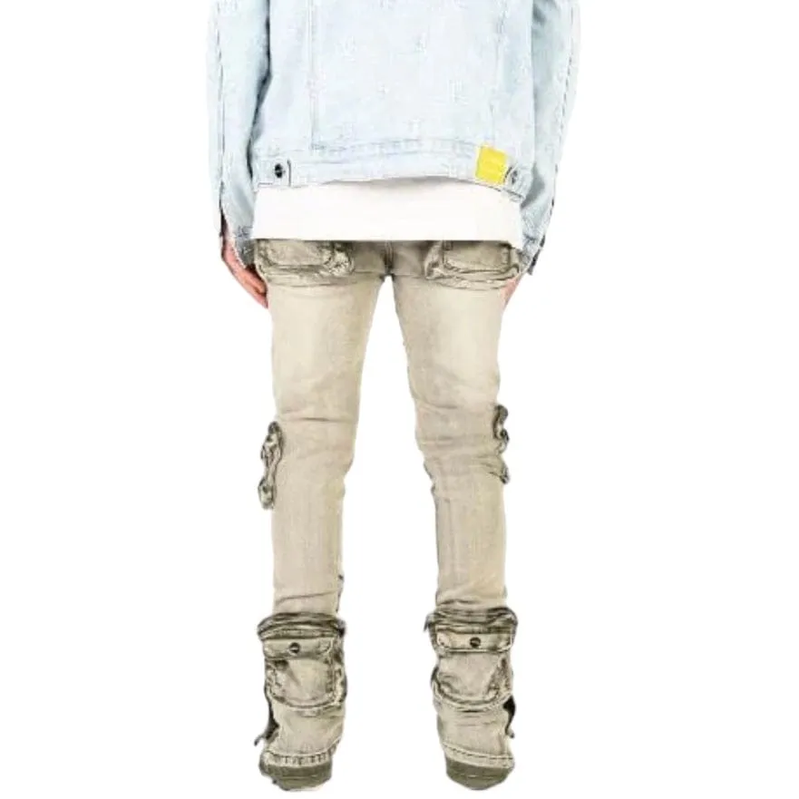 Pheelings "Journey To Greatness" Cargo Flare Stack Denim (Olive/Sand)